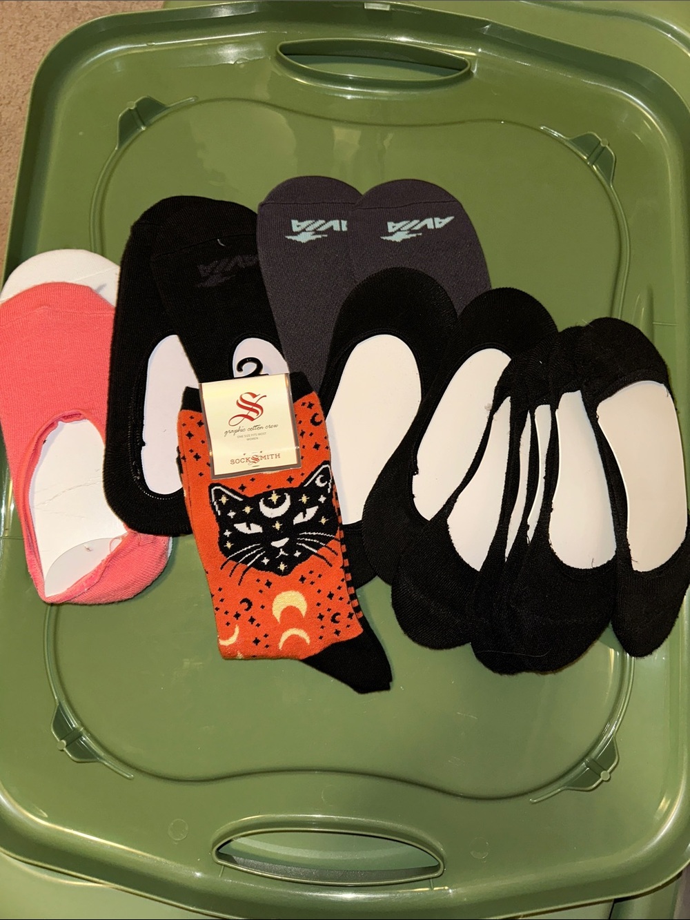 Avia No-Show and Low Liner Socks 15 pairs in Black, Coral, Gray & Orange Cat